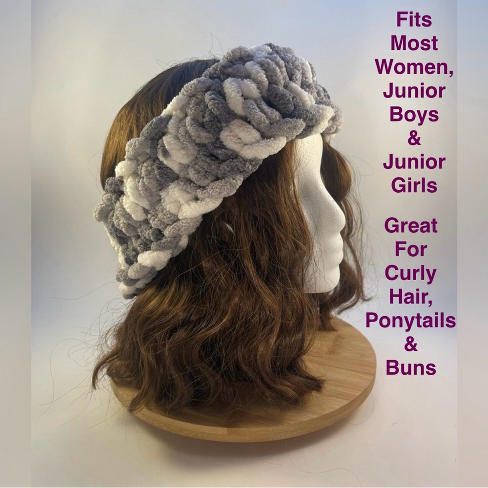 Handmade Women’s/Junior’s Winter Headband/Ear Wrap - Gray & White
